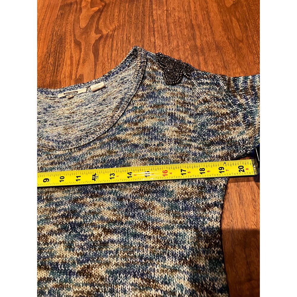 Miss Me Cropped Knit Sweater Blue Gray Long Sleeve Size S Beaded - Picture 7 of 8